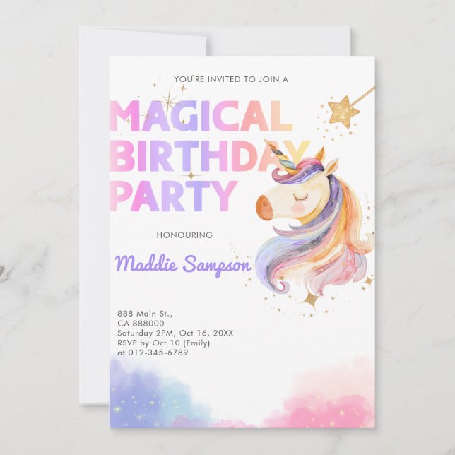 Carte De Remerciements Pastel Rainbow Unicorn fête d'anniversaire Invitat (Devant)