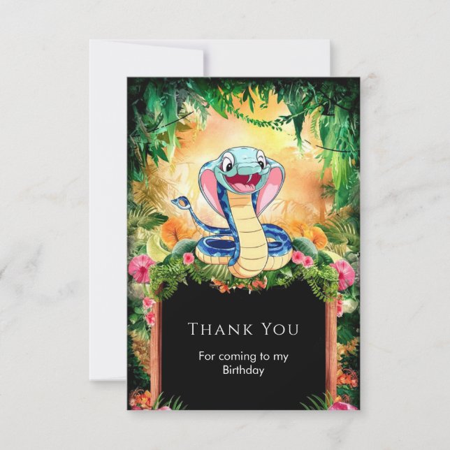 Carte De Remerciements Pastel Reptiles Serpent Anniversaire (Devant)