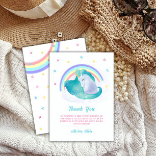 Carte De Remerciements Pastel Retro Star Unicorn Baby shower arc-en-ciel