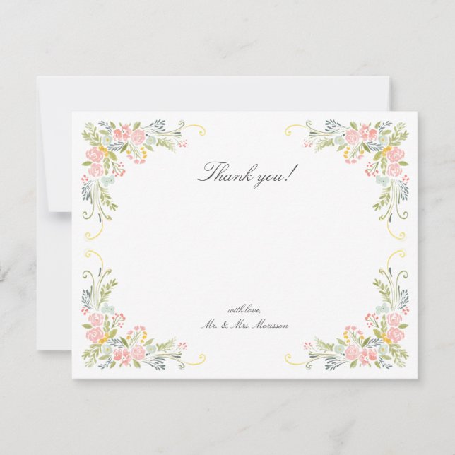 Carte De Remerciements Pastel Rococo Garden Ornate Floral Wedding (Devant)