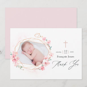 Carte De Remerciements Pastel rose poudré géométrique floral communion so