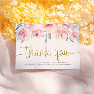 Carte De Remerciements Pastel Rose Roses & Verdure Baby shower chic