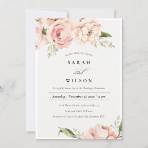 Carte De Remerciements Pastel Soft Blush Peach Peony Flora Mariage Invita