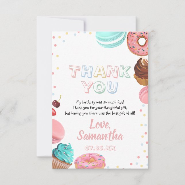 Carte De Remerciements Pastel Sweet Candy Lolipop Cupcake Donut Anniversa (Devant)