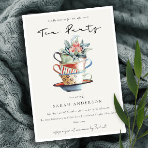 Carte De Remerciements Pastel tasses empilées Après-midi Tea Party Invita