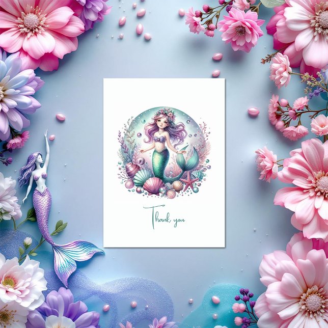 Carte De Remerciements Pastel Under the Sea Girl's Birthday (Pastel Under the Sea Girl’s Birthday Thank You Card)