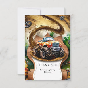 Carte De Remerciements Pastel Watercolor Enfants Monster Truck Anniversai