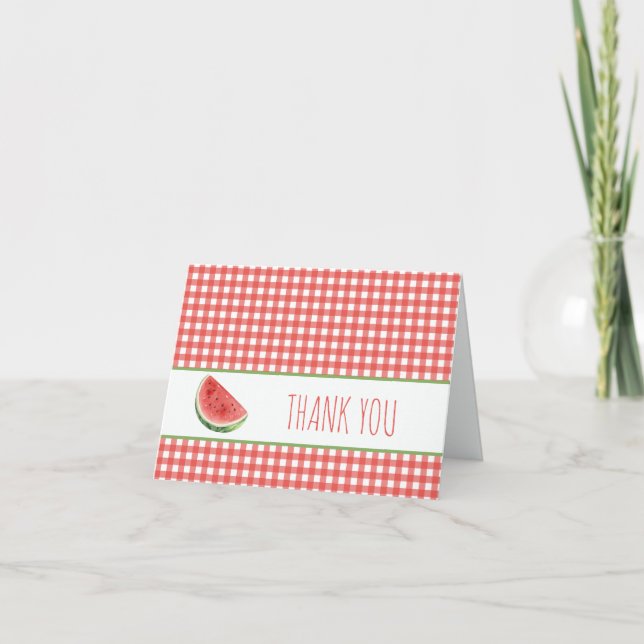 Carte De Remerciements Pastèque d'été et carreaux Gingham rouge (Devant)