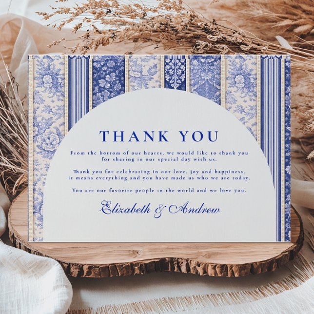Carte De Remerciements Patchwork de mariage en carreaux de Delft bleus (Créateur téléchargé)