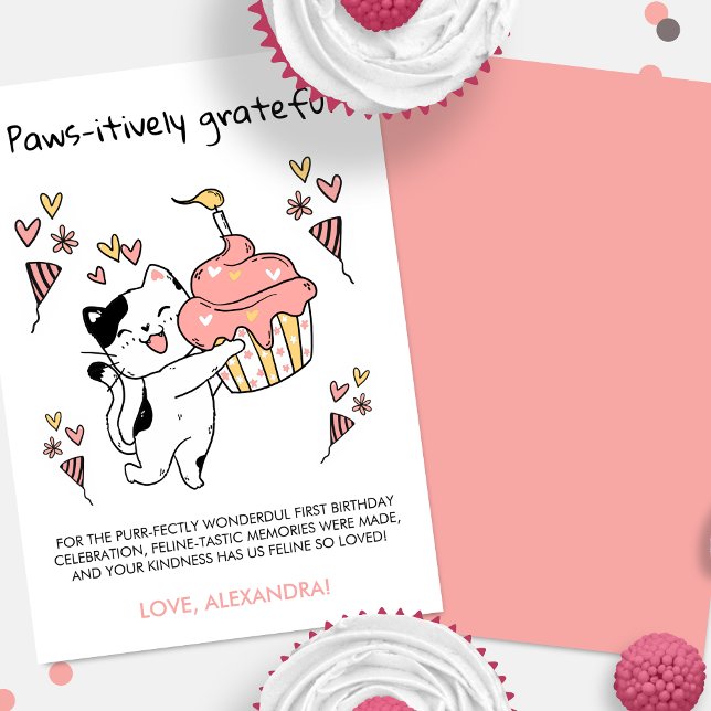 Carte De Remerciements Pâtes reconnaissante Kitten 1er anniversaire (Créateur téléchargé)