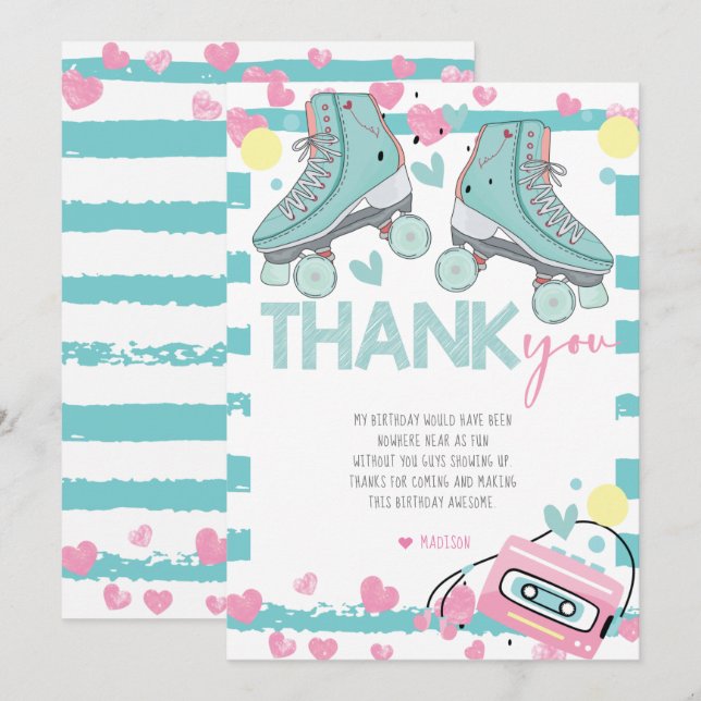 Carte De Remerciements Patinage à rouleaux Pastel Anniversaire (Devant / Derrière)
