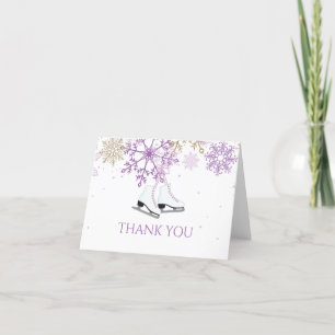 Carte De Remerciements Patinage d'anniversaire flocons de neige violet or