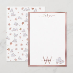Carte De Remerciements Patins à glace Rose Gold Rose Clair Enfants qui fo