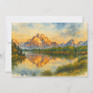 Carte De Remerciements Paysage aquarelle de montagne réfléchissant l'eau 