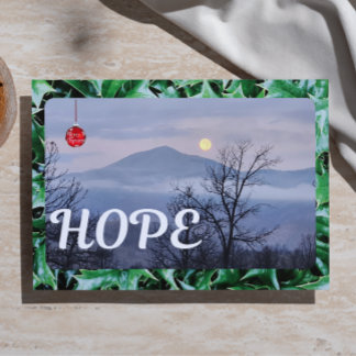 Carte De Remerciements Paysage de montagne pleine lune Noël espoir