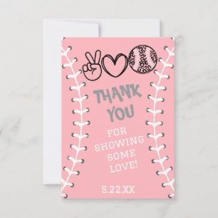 Carte De Remerciements Peace Love Softball Anniversaire