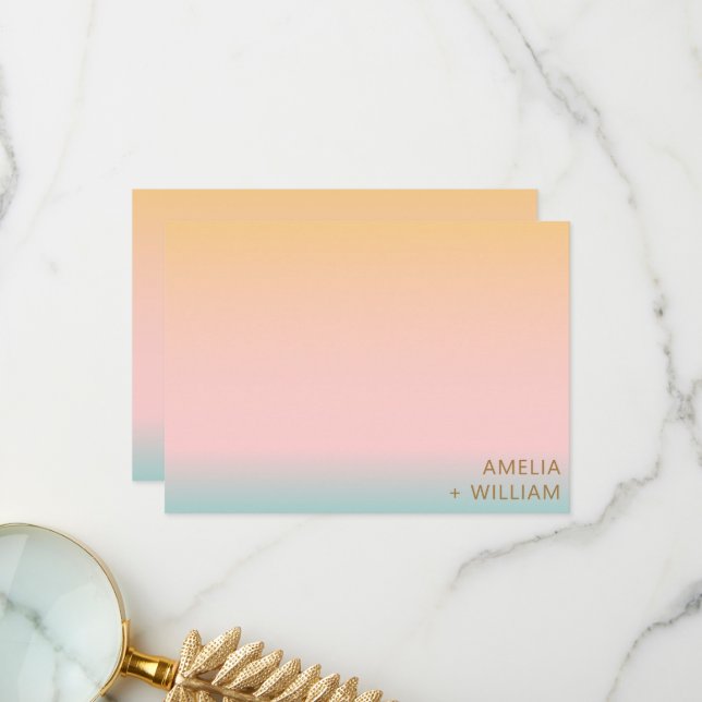 Carte De Remerciements Peach Blush Mint Ombre Couple Names Wedding (Devant/Arrière en situation)