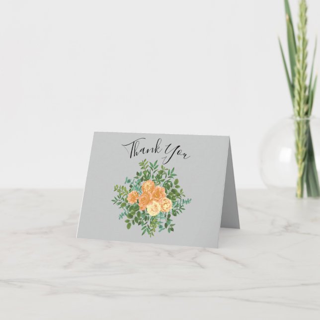 Carte De Remerciements Peach Grey Mariage Spring Floral (Devant)