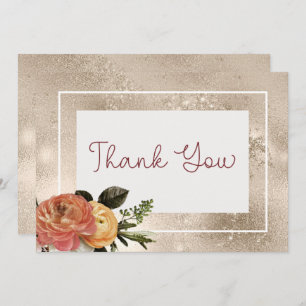 Carte De Remerciements Peach Mimosa Blooms Gold Floral Mariage