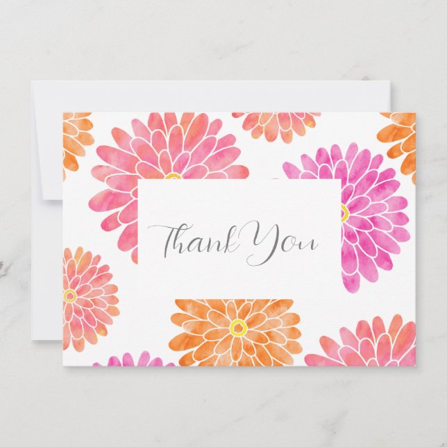 Carte De Remerciements Peach rose orange aquarelle Zinnia Motif (Devant)