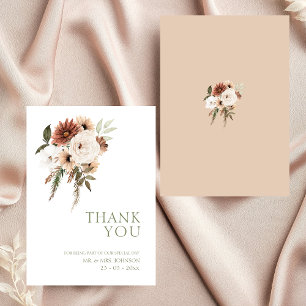 Carte De Remerciements Peach Rustic Terracotta Verdure Mariage Floral