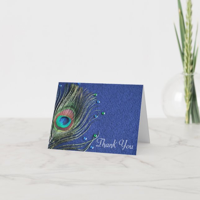 Carte De Remerciements Peacock Feather Jewels Blue Thank You (Devant)