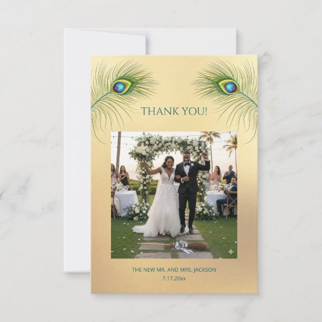 Carte De Remerciements Peacock Feather Photo Wedding Thank You Card (Devant)