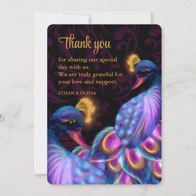 Carte De Remerciements Peacock Jewel Tones Mariage Floral Moody violet (Devant)