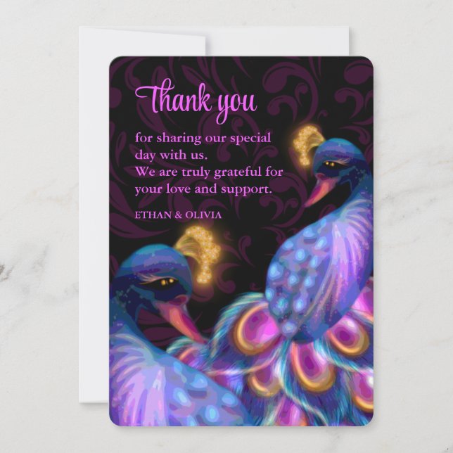 Carte De Remerciements Peacock Jewel Tones Mariage Floral Moody violet (Devant)