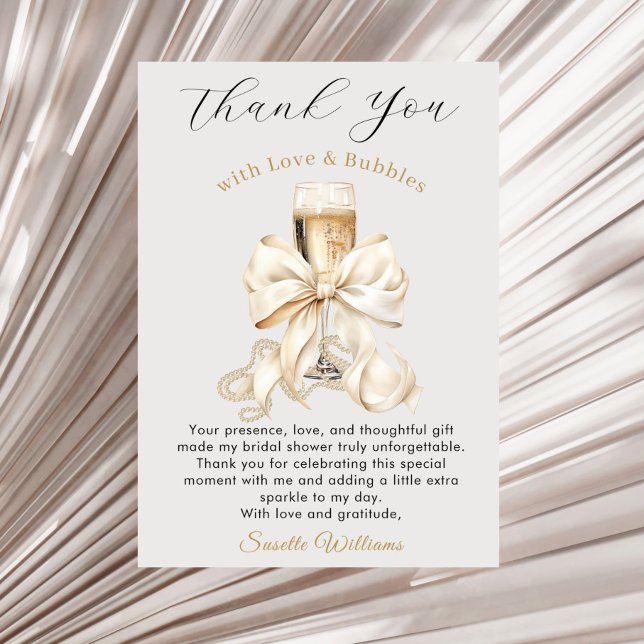 Carte De Remerciements Pearls and Prosecco Bridal Shower  (Pearls and Prosecco Bridal Shower Thank you Card)