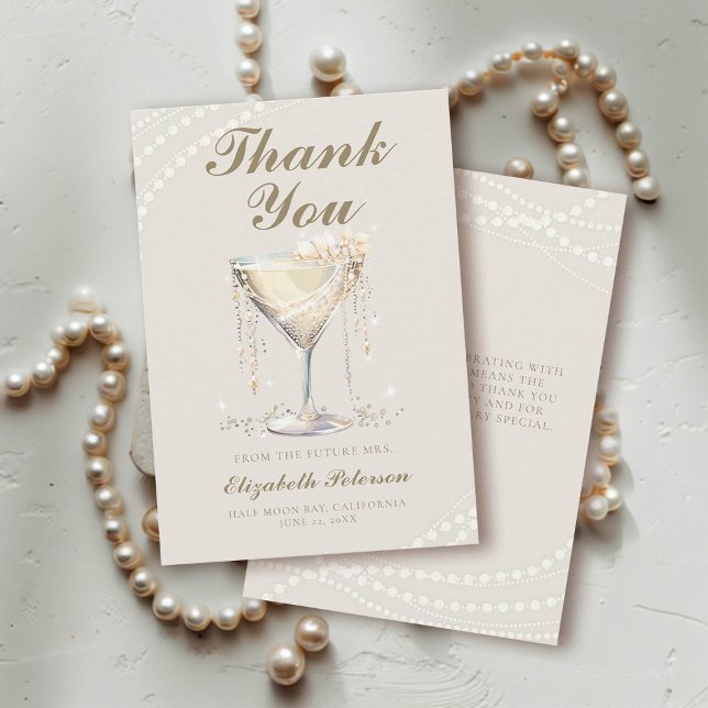 Carte De Remerciements Pearls Prosecco Ivory Élégant Fête des mariées Bru (pearls prosecco bridal shower thank you card ivory gold calligraphy)