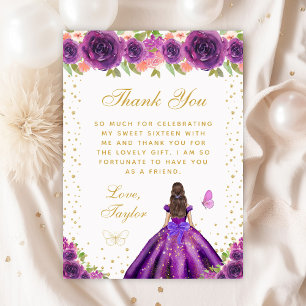 Carte De Remerciements Peau foncée violette Florale Princesse Sweet sixte
