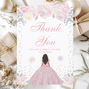 Carte De Remerciements Peau rose foncée hiver Princesse Sweet sixteen