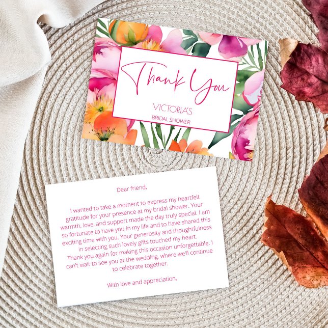 Carte De Remerciements Pêche rose peoné orange élégante douche nuptiale (Pink peach orange peonies elegant bridal shower thank you card bold colorful spring summer thank you)