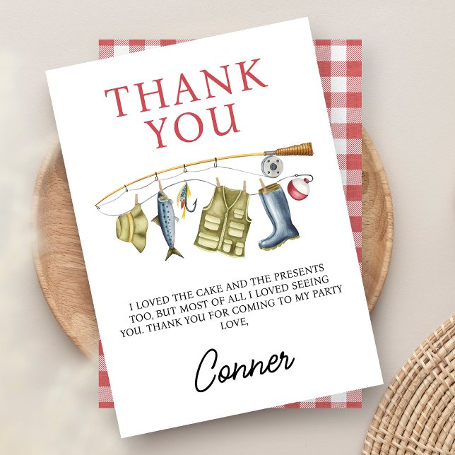 Carte De Remerciements Pêche vintage Rod O-Fish-Ally Un anniversaire (Boys Fishing Themed Birthday Thank You Card, O-fish-ally, the Big ONE, Fishing Party Thank You Card)