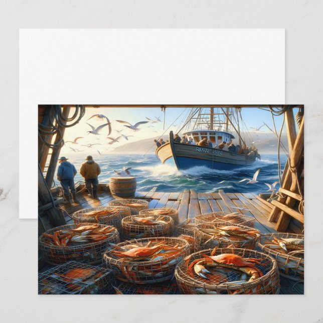 Carte De Remerciements Pêcheurs à la Twilight ramassant des crabes (Devant / Derrière)