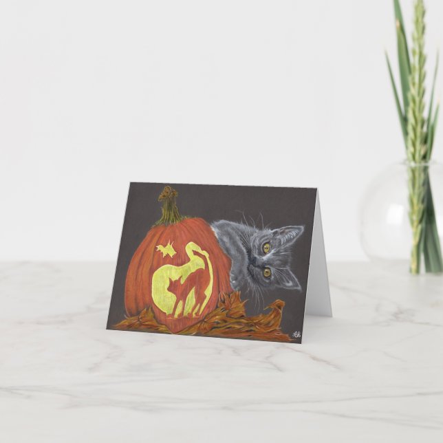 Carte De Remerciements Peekaboo halloween citrouille de chat automne (Devant)