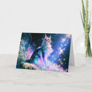 Carte De Remerciements Peinture abstraite de chat Maine Coon magique rose