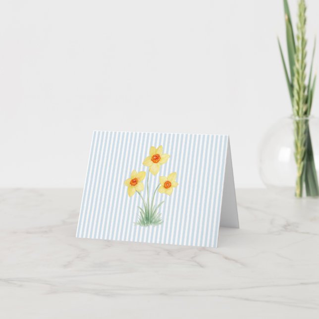 Carte De Remerciements Peinture de fleur de jonquille Rayure bleue (Devant)