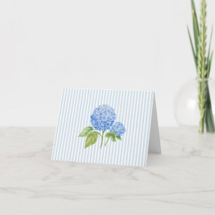 Carte De Remerciements Peinture de fleurs d'hortensia bleues à rayures bl