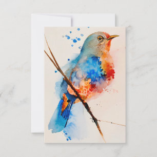 Carte De Remerciements Peinture de oiseau à l'aquarelle sur toile Art mur