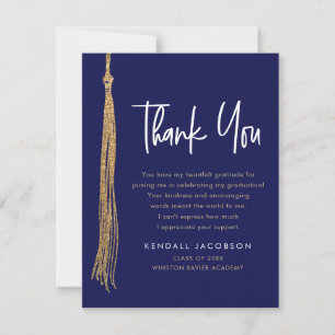 Carte De Remerciements Pendentif de toque de graduation Or Bleu Moderne