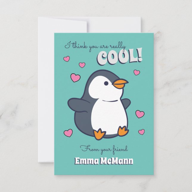 Carte De Remerciements Penguin Cute Kids Classroom Valentine Card (Devant)