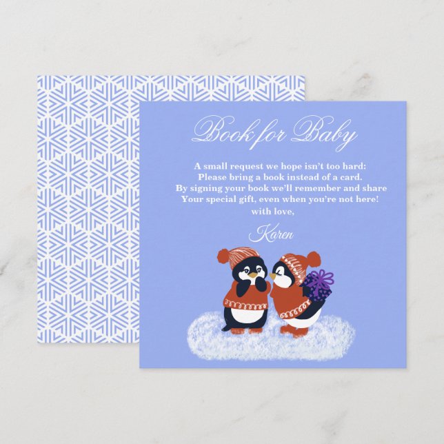 Carte De Remerciements Penguin Winter Neige Anniversaire Baby shower Book (Devant / Derrière)