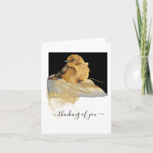 Carte De Remerciements Penser à vous, Adorable Aquarelle Oiseau, Blanc