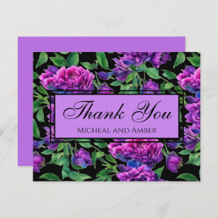 Carte De Remerciements Peonées d'aquarelle romantique violet magenta rose