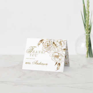 Carte De Remerciements Peonies florales Blanc Golden Elegant Fête des mar