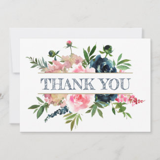 Carte De Remerciements Peonies Rose rose et marine Mariage aquarelle