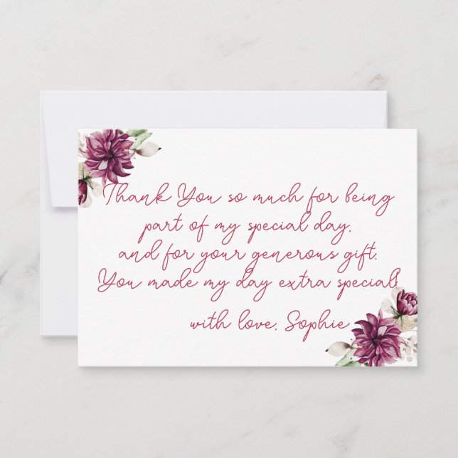 Carte De Remerciements Peonies roses à la fête d'anniversaire aquarelle (Devant)