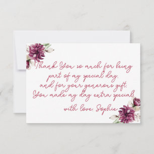 Carte De Remerciements Peonies roses à la fête d'anniversaire aquarelle